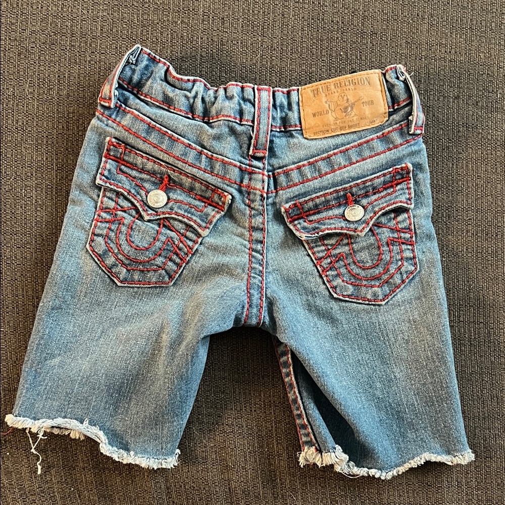 True Religion Kids Denim Shorts with Red Stitching